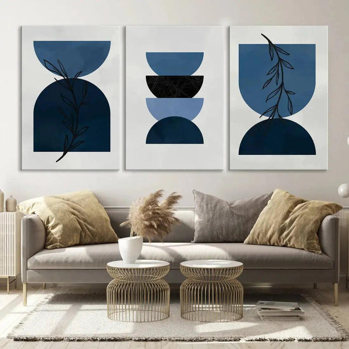 Large Boho Navy Blue Wall Art Canvas Print Minimal Modern Print Wall Decor