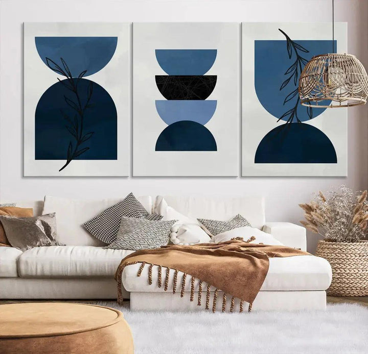 Large Boho Navy Blue Wall Art Canvas Print Minimal Modern Print Wall Decor