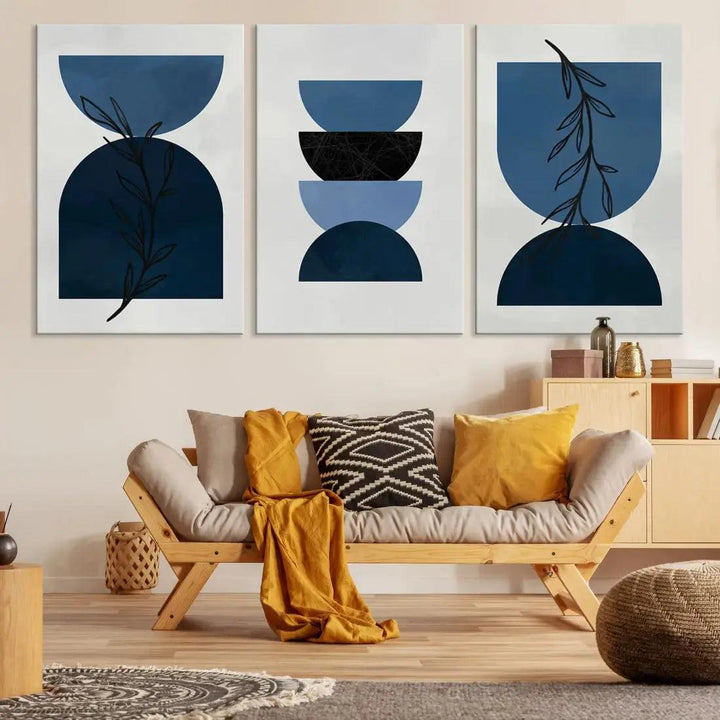 Large Boho Navy Blue Wall Art Canvas Print Minimal Modern Print Wall Decor