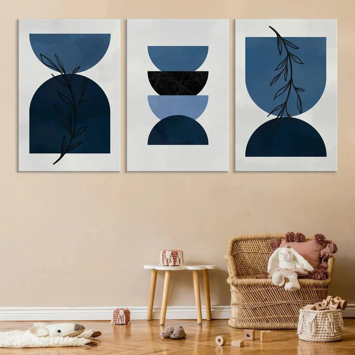 Large Boho Navy Blue Wall Art Canvas Print Minimal Modern Print Wall Decor