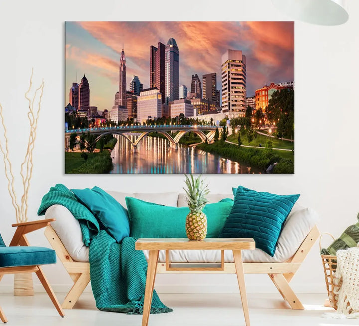 Large Columbus City View Skyline Wall Art Columbus Picture Canvas Print