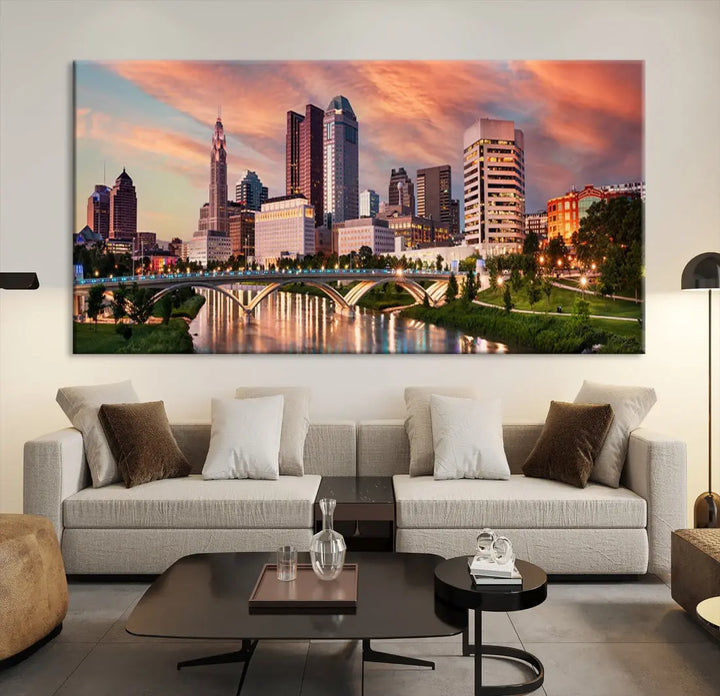 Large Columbus City View Skyline Wall Art Columbus Picture Canvas Print