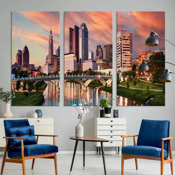 Large Columbus City View Skyline Wall Art Columbus Picture Canvas Print