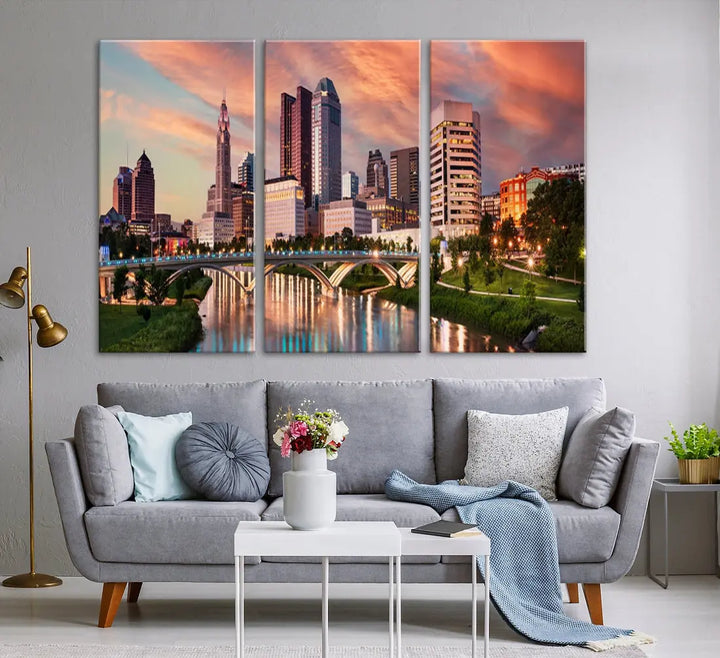 Large Columbus City View Skyline Wall Art Columbus Picture Canvas Print