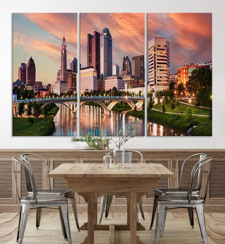 Large Columbus City View Skyline Wall Art Columbus Picture Canvas Print