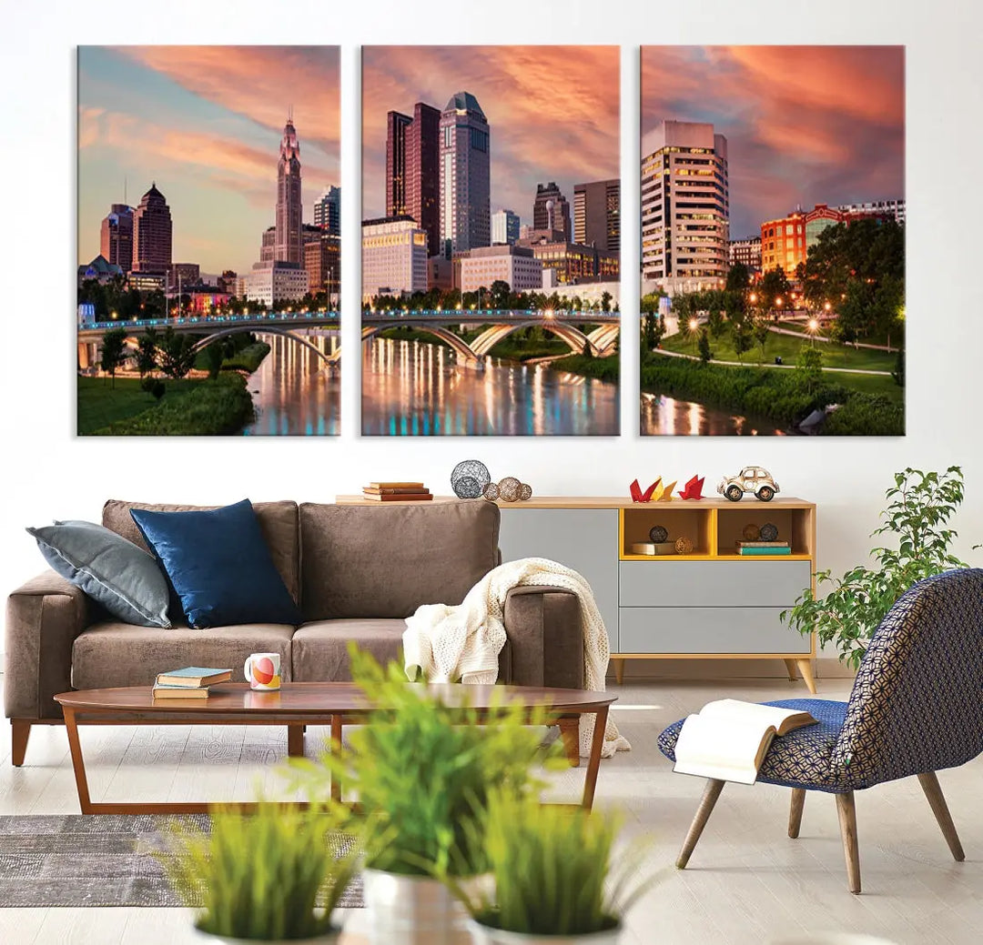 Large Columbus City View Skyline Wall Art Columbus Picture Canvas Print