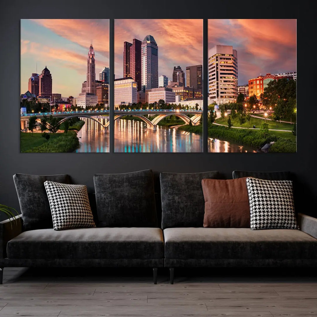 Large Columbus City View Skyline Wall Art Columbus Picture Canvas Print