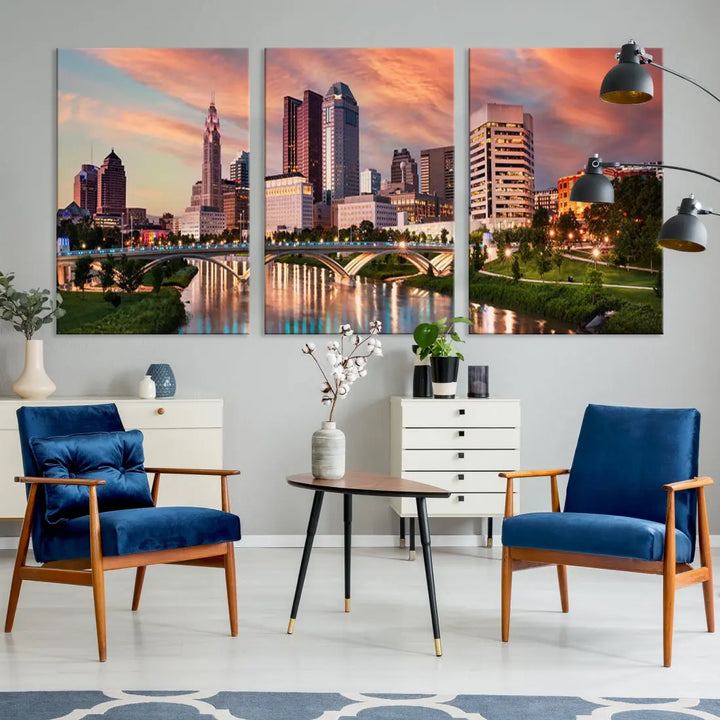 Large Columbus City View Skyline Wall Art Columbus Picture Canvas Print