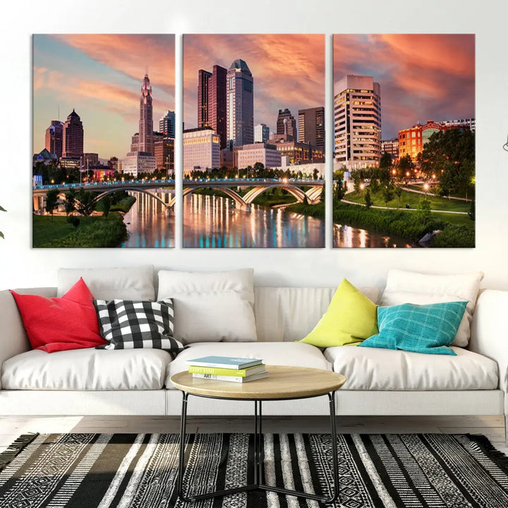 Large Columbus City View Skyline Wall Art Columbus Picture Canvas Print