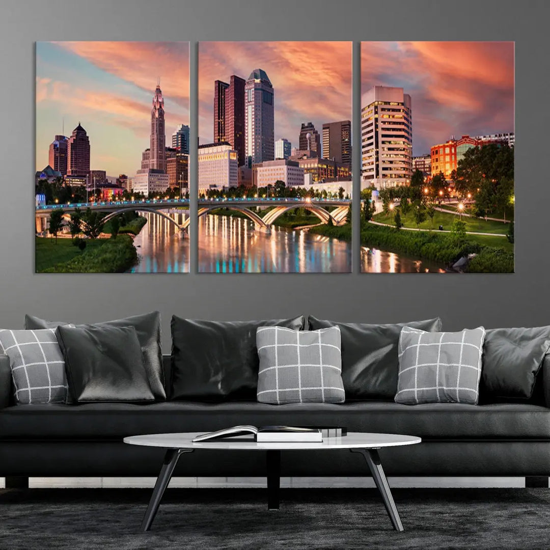 Large Columbus City View Skyline Wall Art Columbus Picture Canvas Print