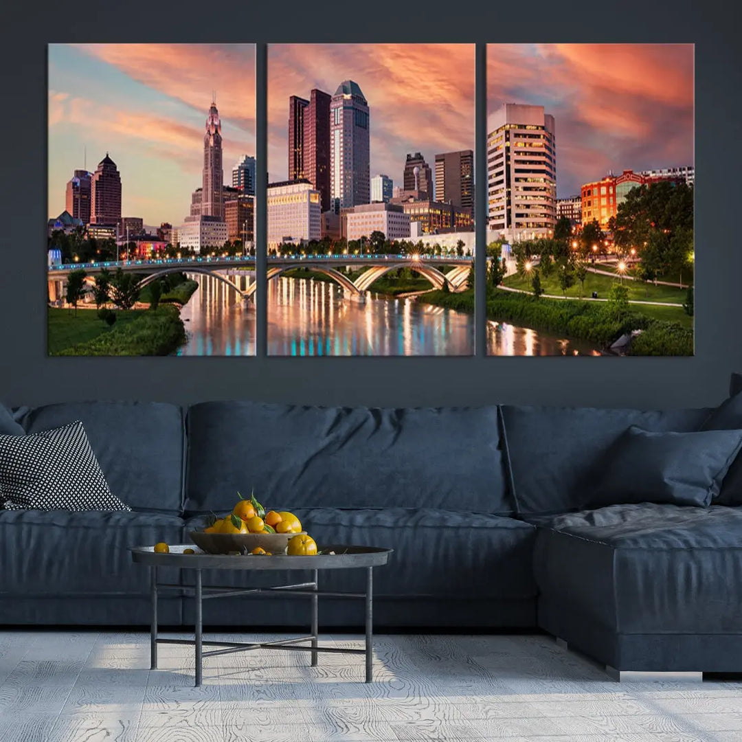 Large Columbus City View Skyline Wall Art Columbus Picture Canvas Print