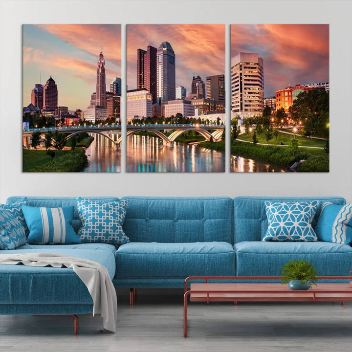 Large Columbus City View Skyline Wall Art Columbus Picture Canvas Print