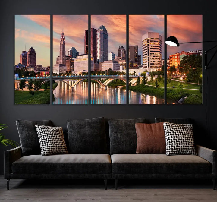 Large Columbus City View Skyline Wall Art Columbus Picture Canvas Print