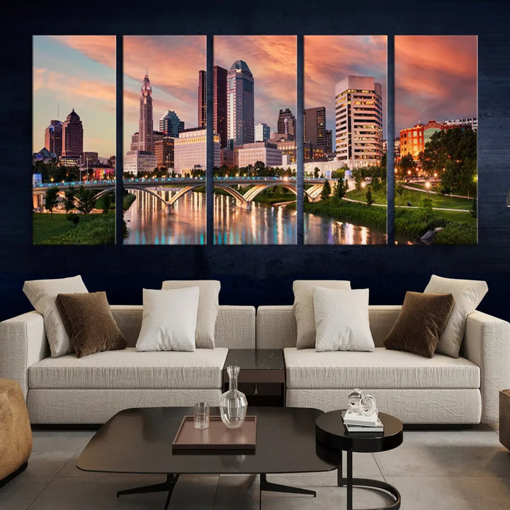 Large Columbus City View Skyline Wall Art Columbus Picture Canvas Print