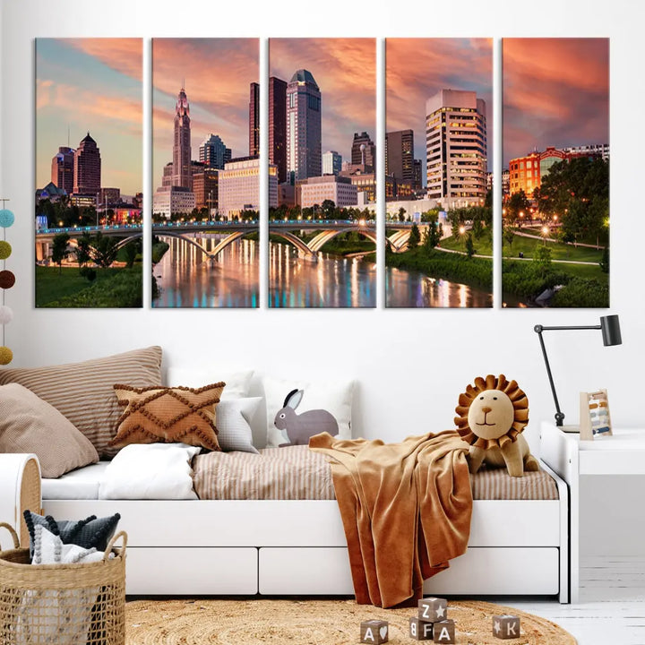 Large Columbus City View Skyline Wall Art Columbus Picture Canvas Print