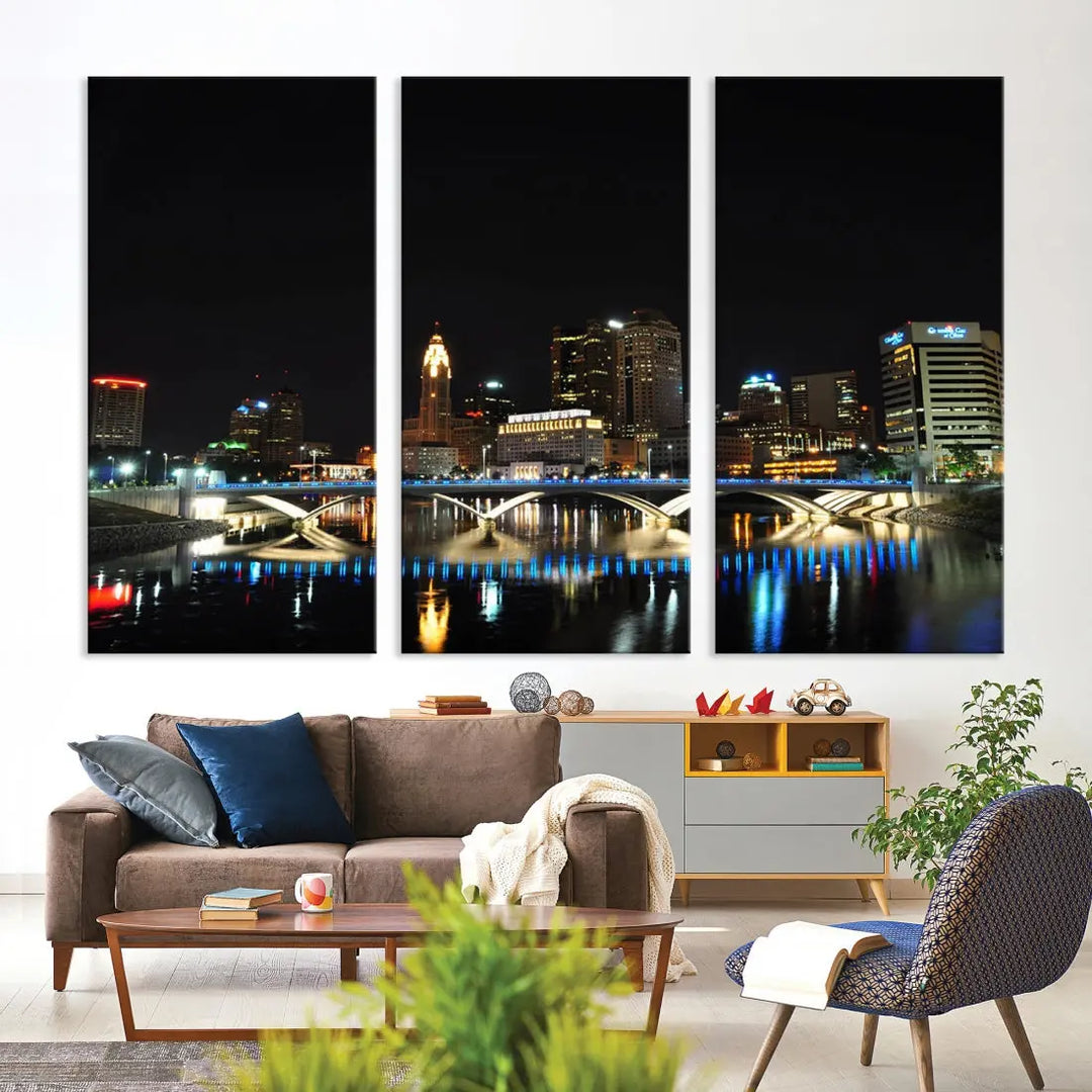 Large Columbus Cityscape Skyline Wall Art Canvas Print Home Gift