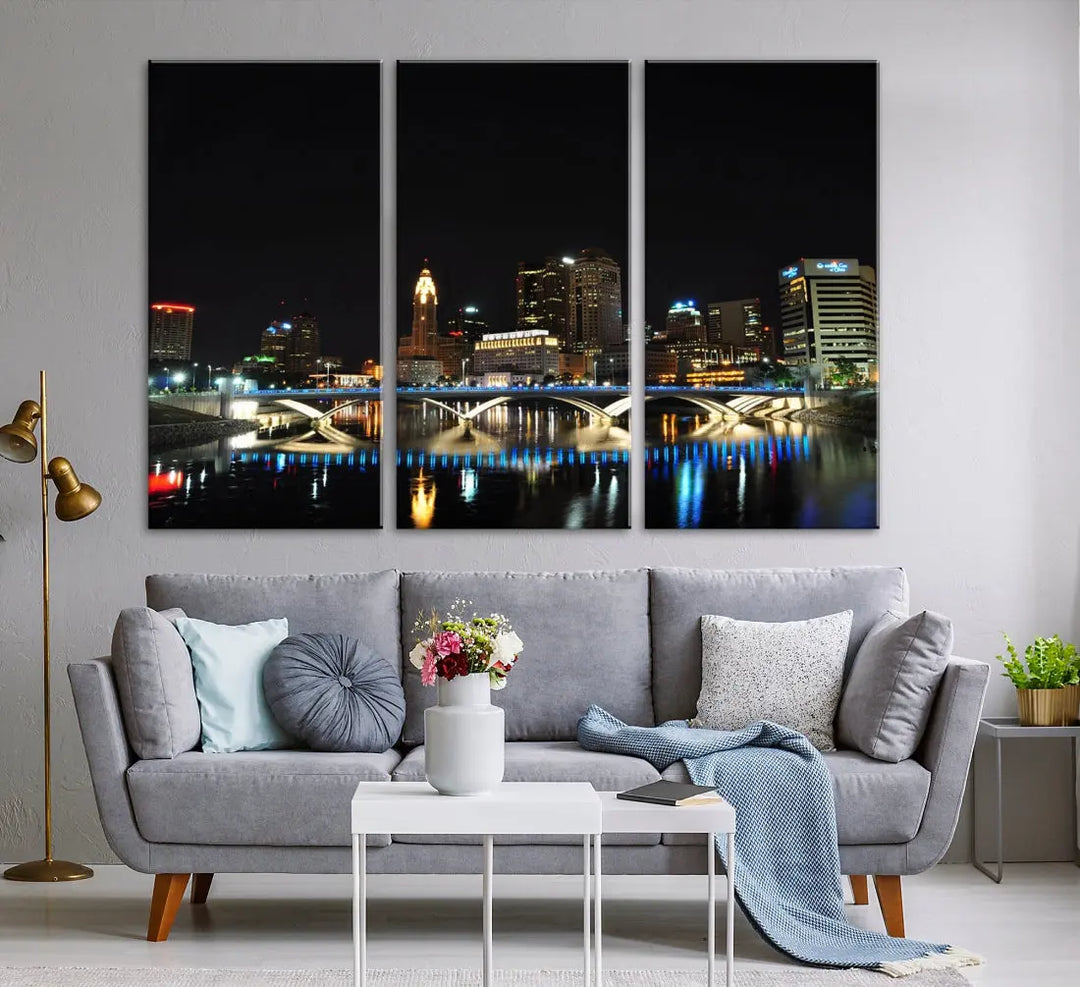 Large Columbus Cityscape Skyline Wall Art Canvas Print Home Gift