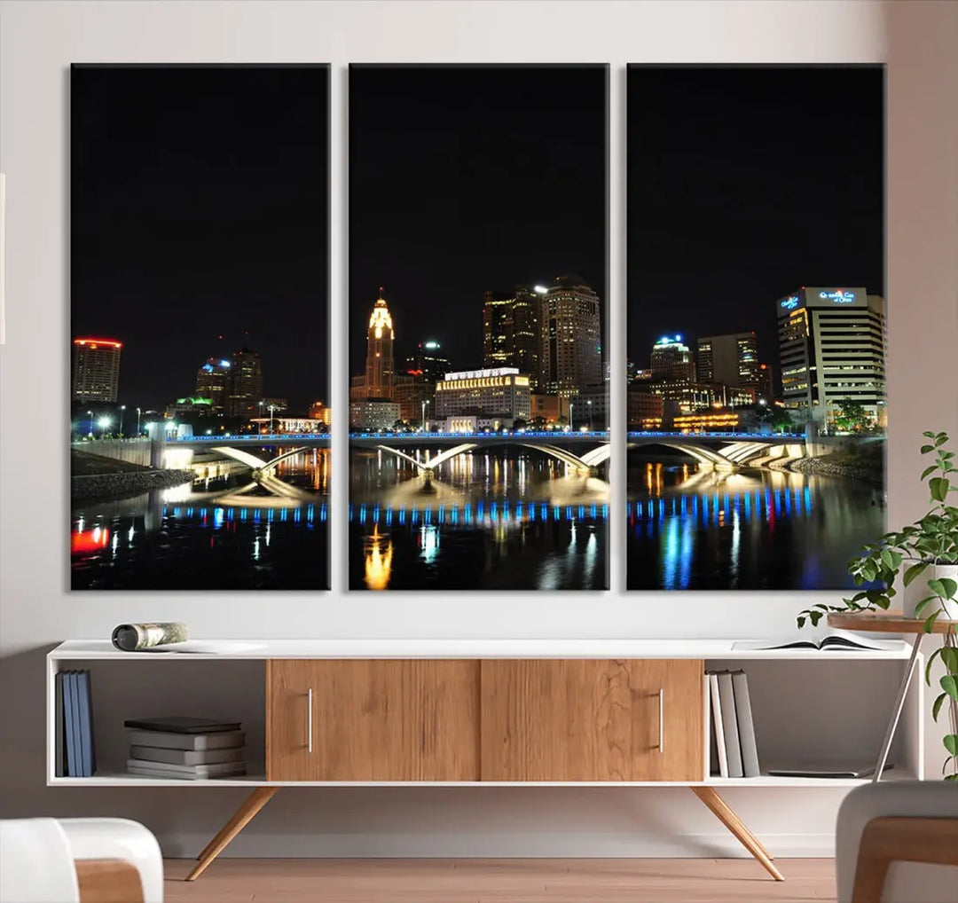 Large Columbus Cityscape Skyline Wall Art Canvas Print Home Gift