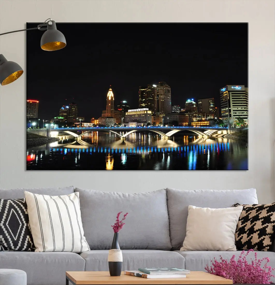 Large Columbus Cityscape Skyline Wall Art Canvas Print Home Gift