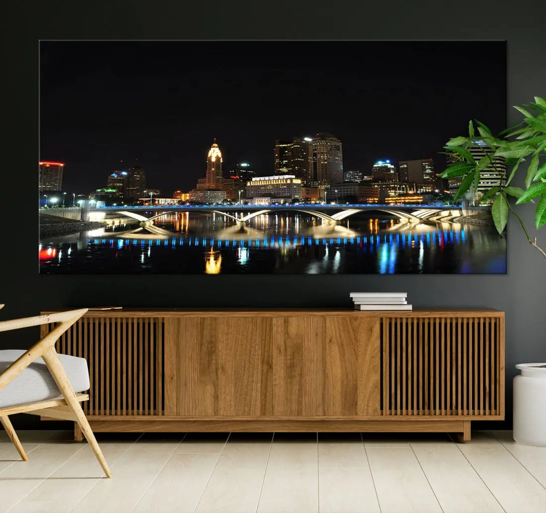 Large Columbus Cityscape Skyline Wall Art Canvas Print Home Gift