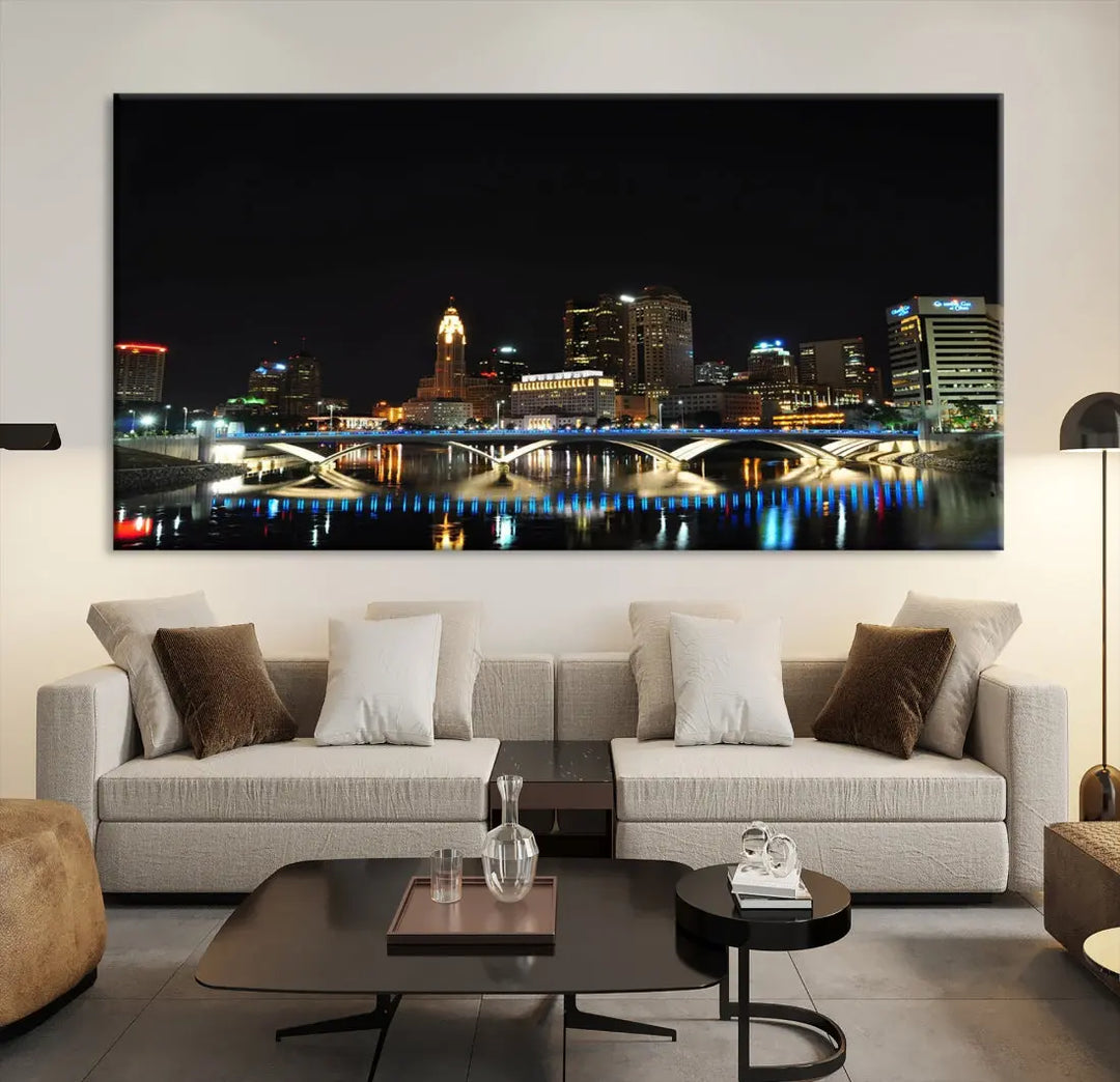 Large Columbus Cityscape Skyline Wall Art Canvas Print Home Gift