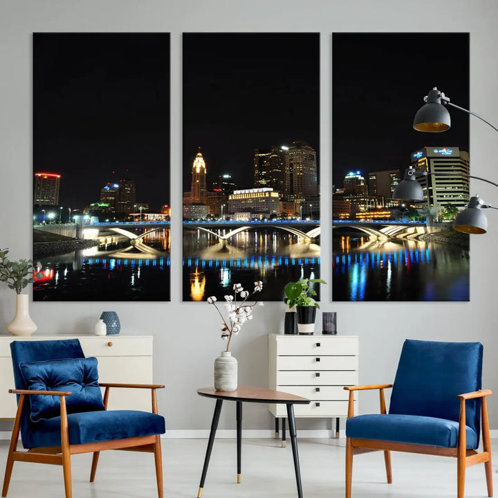 Large Columbus Cityscape Skyline Wall Art Canvas Print Home Gift