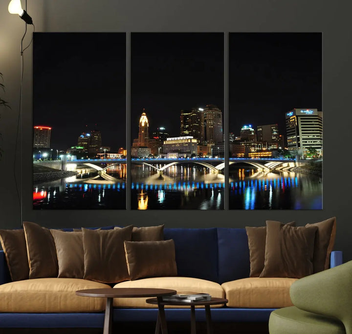 Large Columbus Cityscape Skyline Wall Art Canvas Print Home Gift