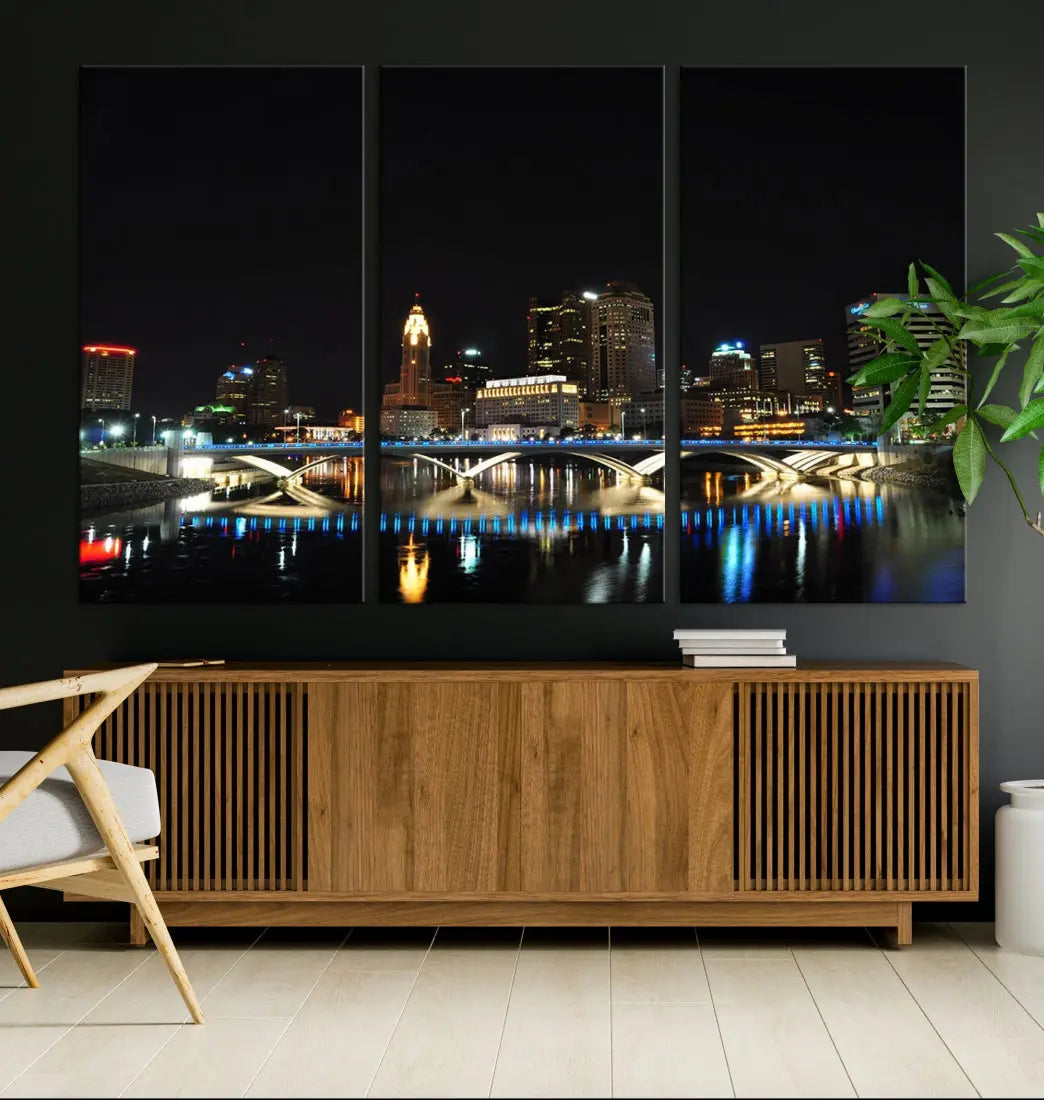 Large Columbus Cityscape Skyline Wall Art Canvas Print Home Gift