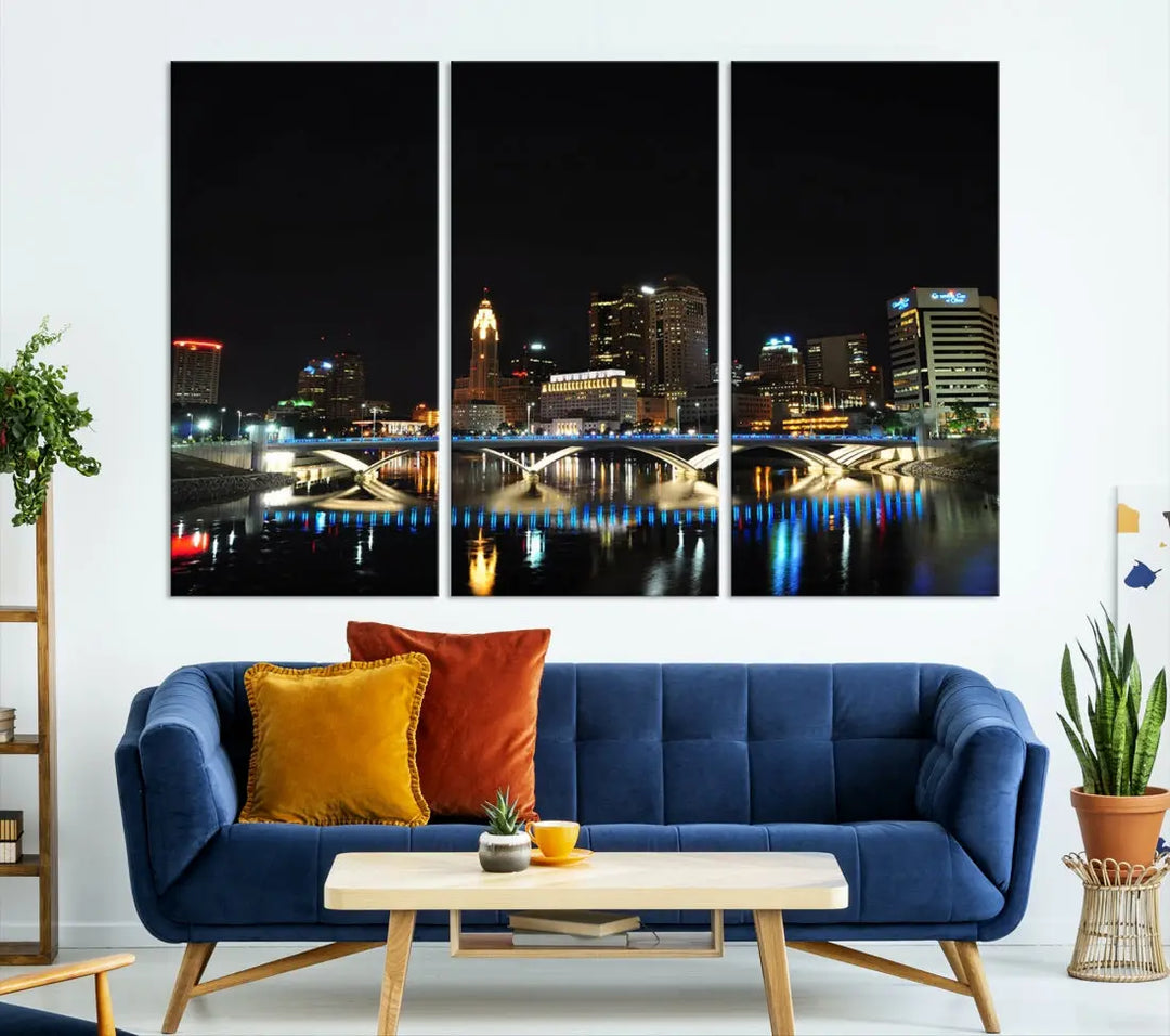 Large Columbus Cityscape Skyline Wall Art Canvas Print Home Gift