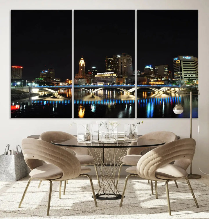 Large Columbus Cityscape Skyline Wall Art Canvas Print Home Gift