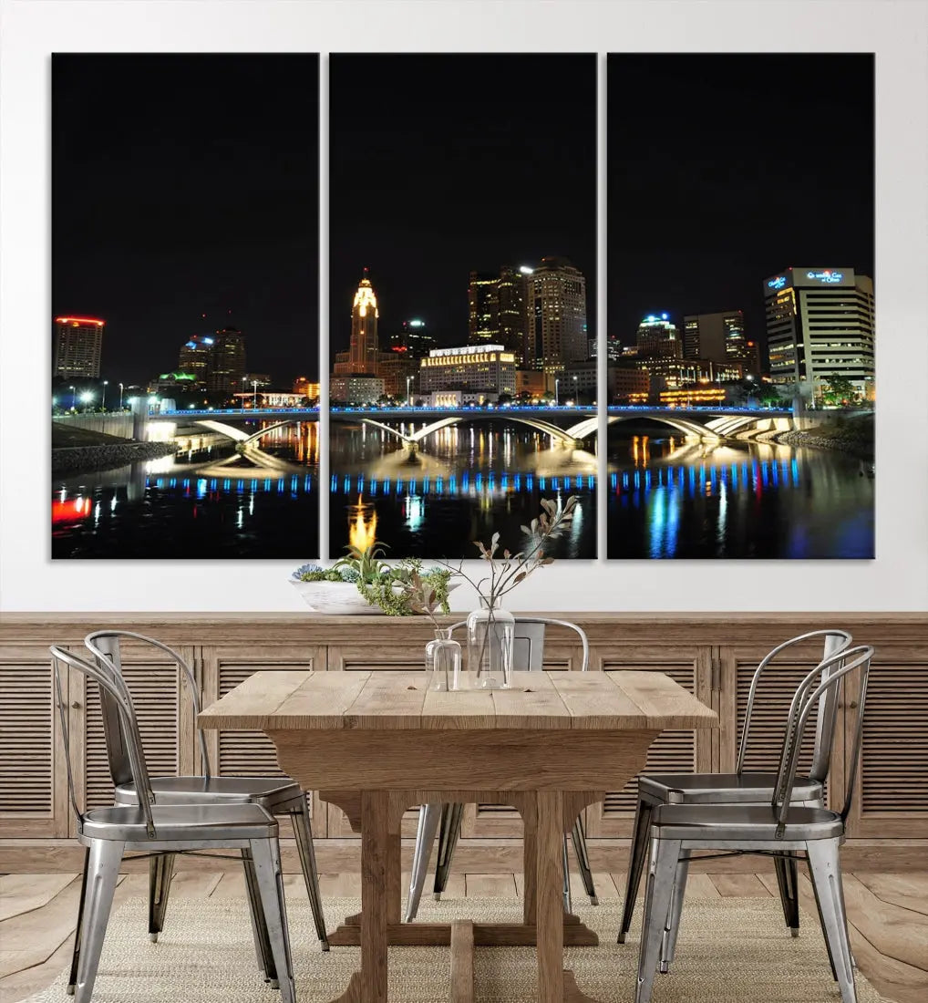 Large Columbus Cityscape Skyline Wall Art Canvas Print Home Gift