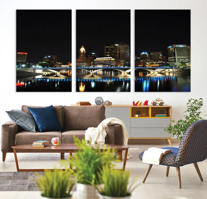 Large Columbus Cityscape Skyline Wall Art Canvas Print Home Gift