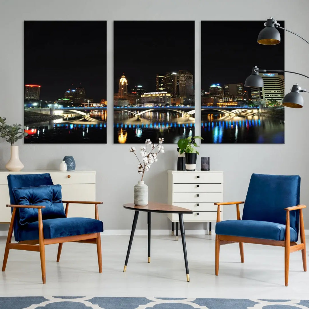 Large Columbus Cityscape Skyline Wall Art Canvas Print Home Gift