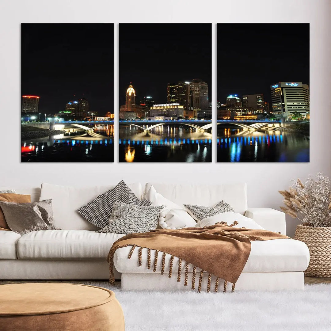 Large Columbus Cityscape Skyline Wall Art Canvas Print Home Gift