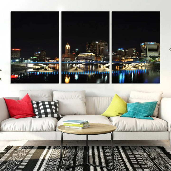 Large Columbus Cityscape Skyline Wall Art Canvas Print Home Gift