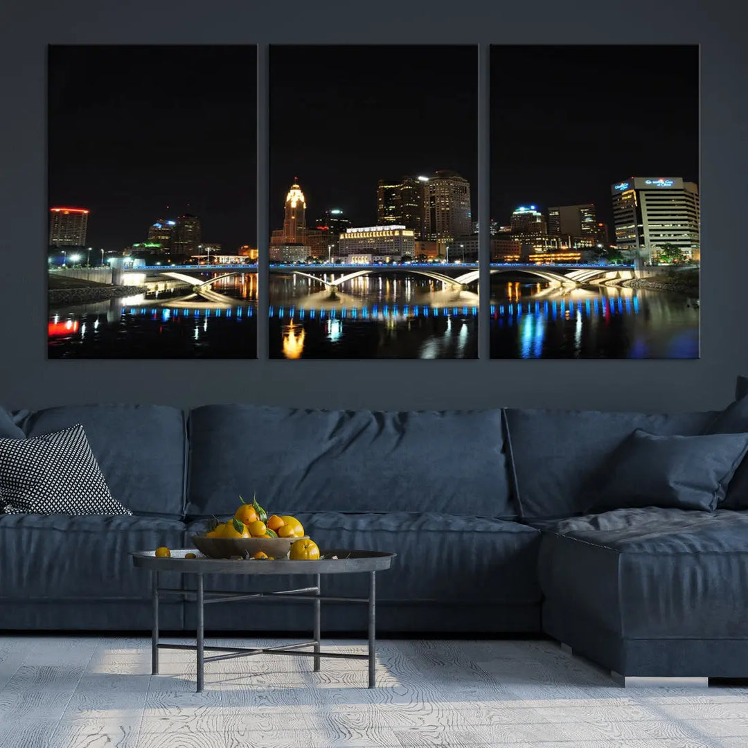 Large Columbus Cityscape Skyline Wall Art Canvas Print Home Gift