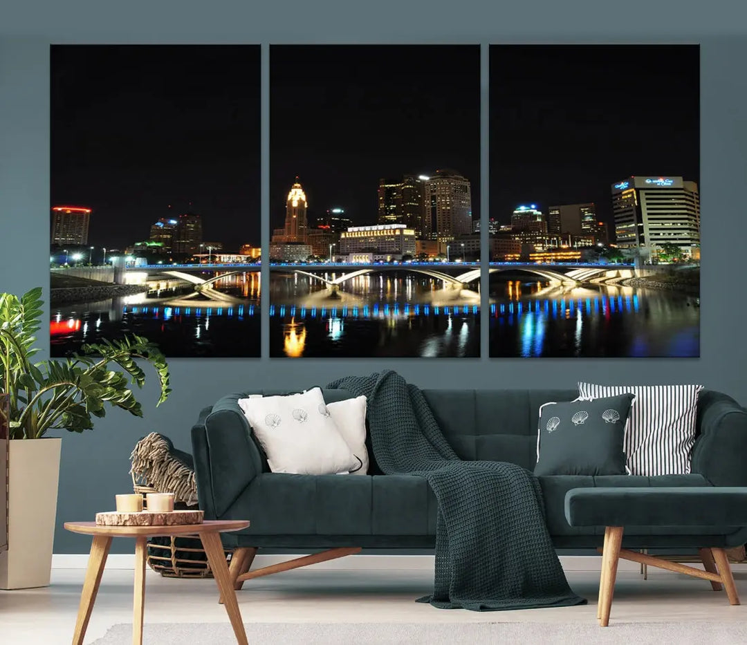 Large Columbus Cityscape Skyline Wall Art Canvas Print Home Gift