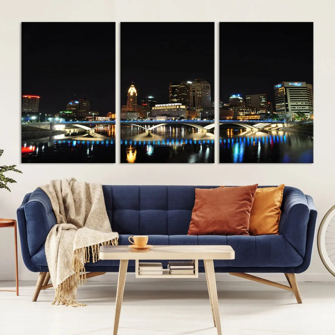 Large Columbus Cityscape Skyline Wall Art Canvas Print Home Gift