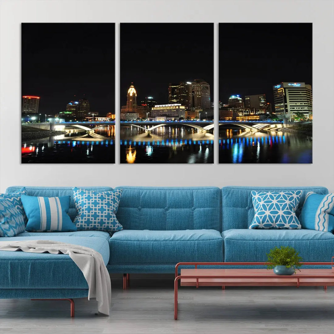 Large Columbus Cityscape Skyline Wall Art Canvas Print Home Gift