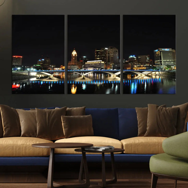 Large Columbus Cityscape Skyline Wall Art Canvas Print Home Gift