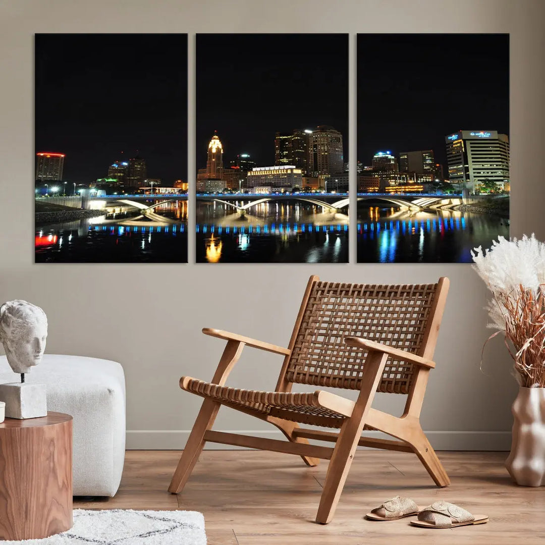 Large Columbus Cityscape Skyline Wall Art Canvas Print Home Gift