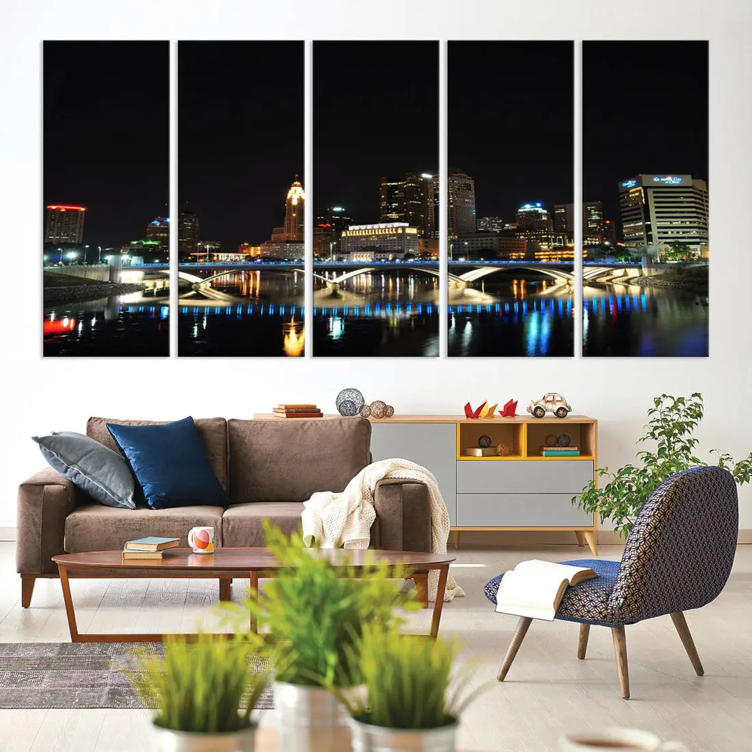 Large Columbus Cityscape Skyline Wall Art Canvas Print Home Gift