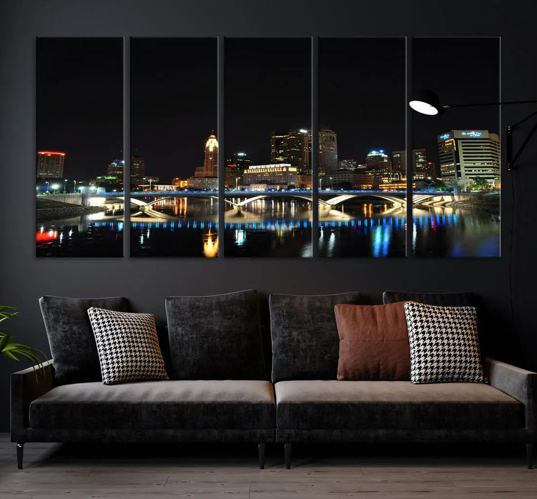 Large Columbus Cityscape Skyline Wall Art Canvas Print Home Gift