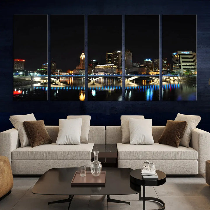 Large Columbus Cityscape Skyline Wall Art Canvas Print Home Gift