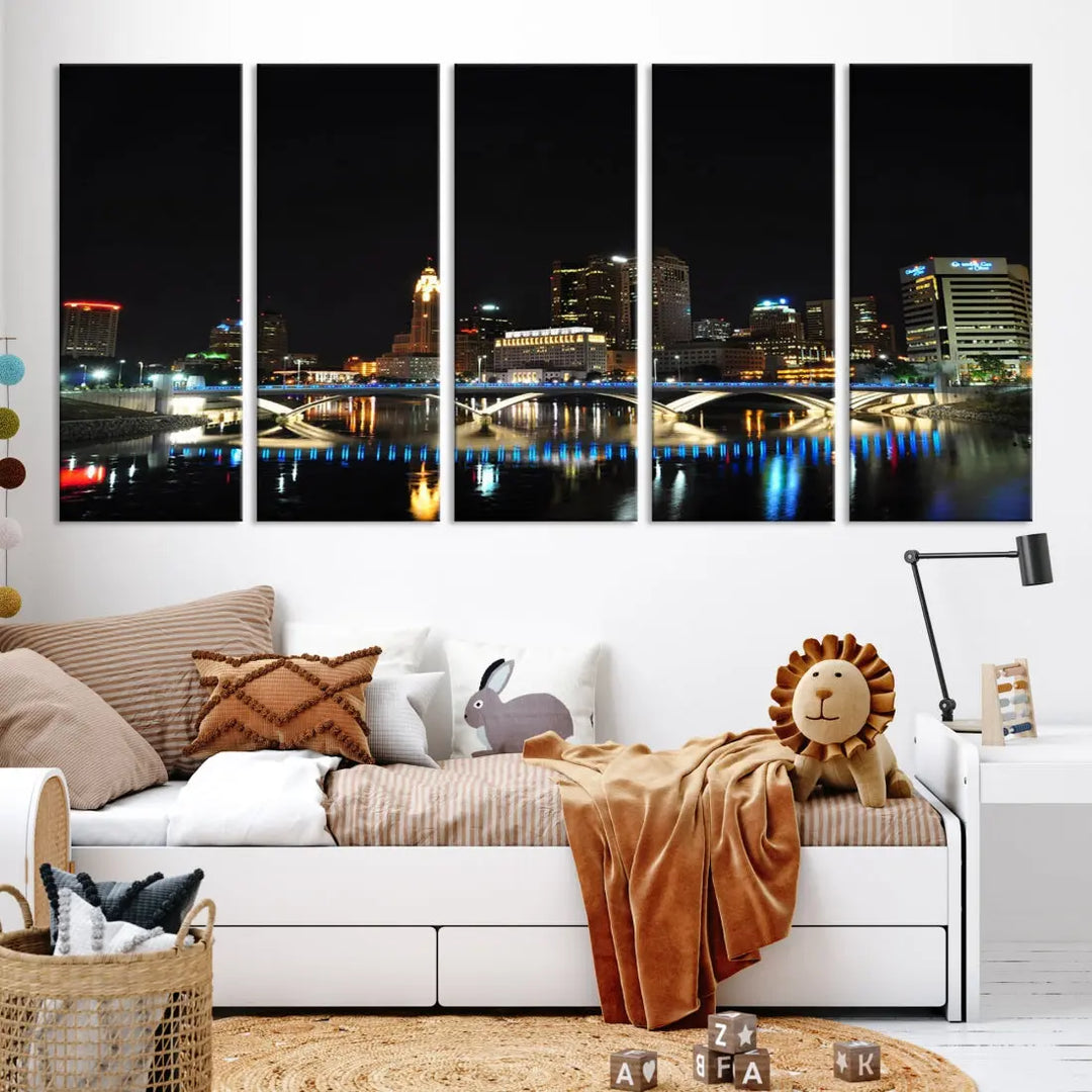 Large Columbus Cityscape Skyline Wall Art Canvas Print Home Gift