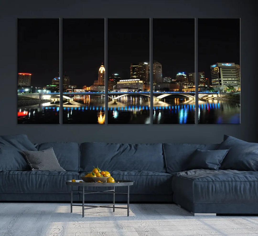 Large Columbus Cityscape Skyline Wall Art Canvas Print Home Gift