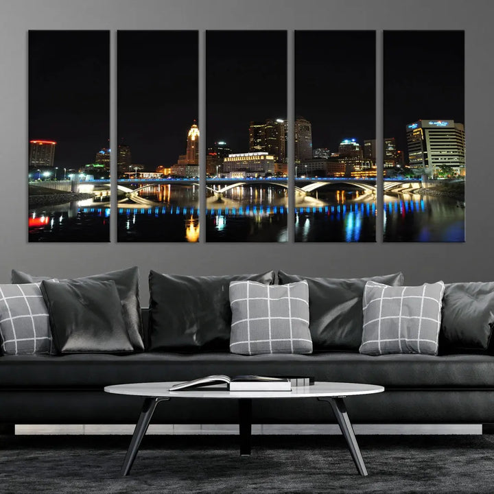 Large Columbus Cityscape Skyline Wall Art Canvas Print Home Gift