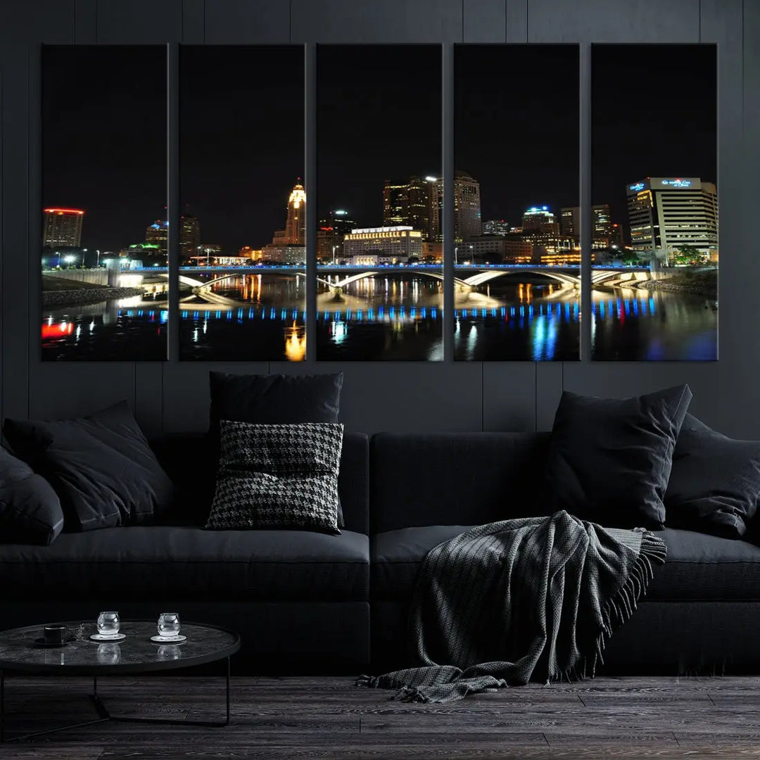 Large Columbus Cityscape Skyline Wall Art Canvas Print Home Gift