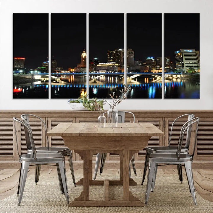 Large Columbus Cityscape Skyline Wall Art Canvas Print Home Gift