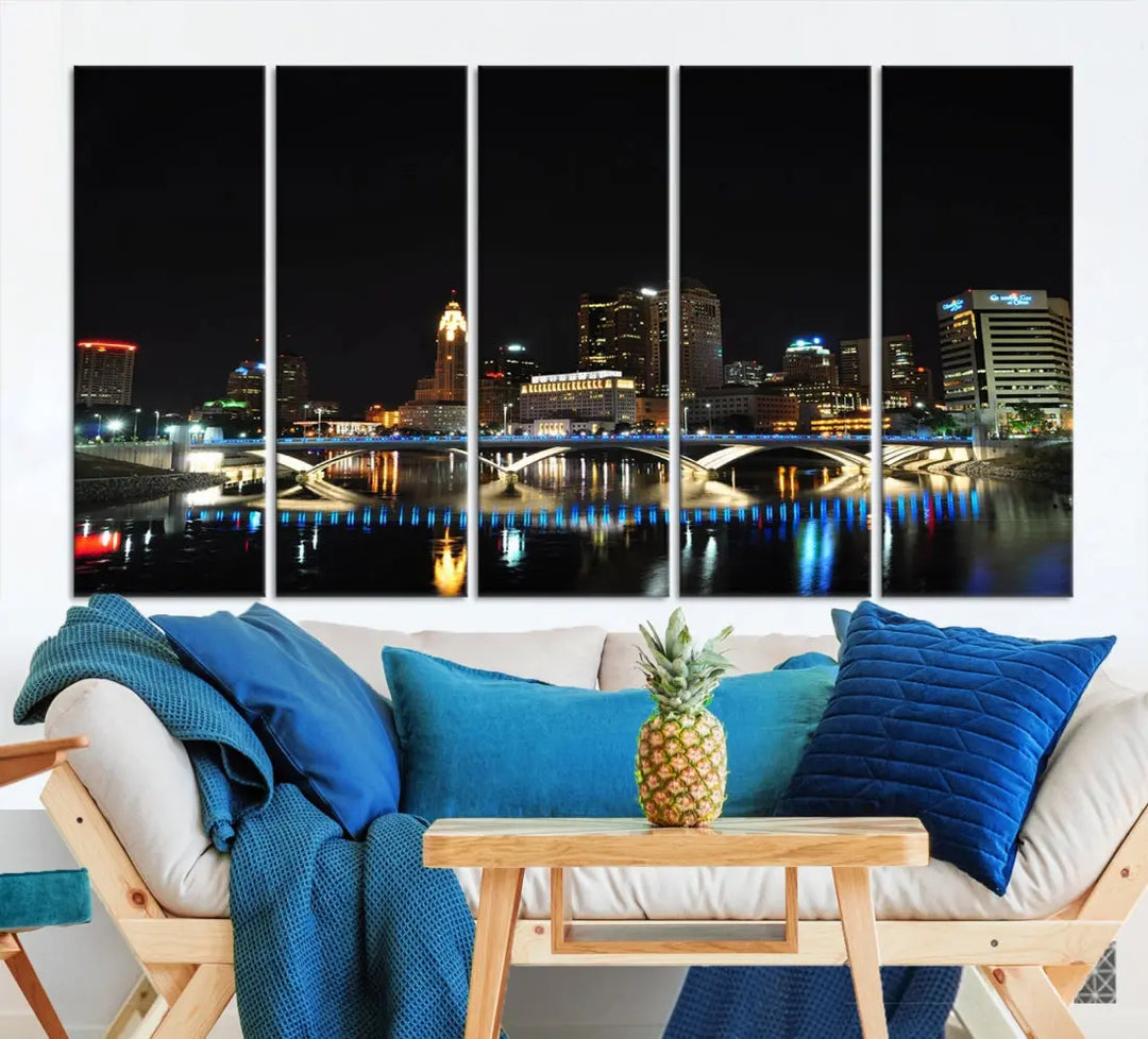 Large Columbus Cityscape Skyline Wall Art Canvas Print Home Gift